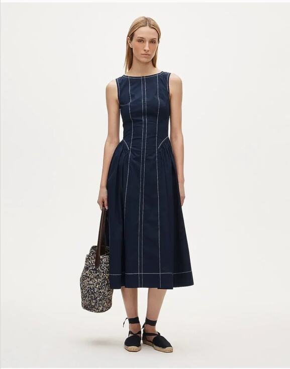 J. Crew Dresses & Skirts - J Crew Contrast Stitch Midi Dress 14 Navy Blue NWT CU793 Coastal Nautical Y2K